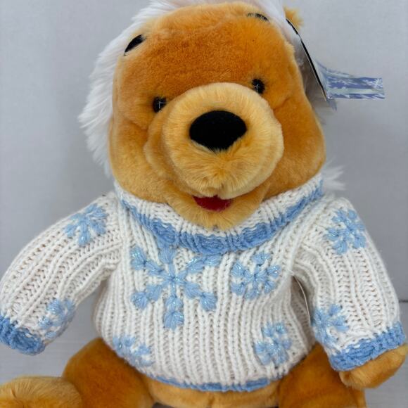 Disney Store Winnie Pooh Bear Plush Snowflake Sparkle Knit Sweater 12 Inch - Picture 2 of 11